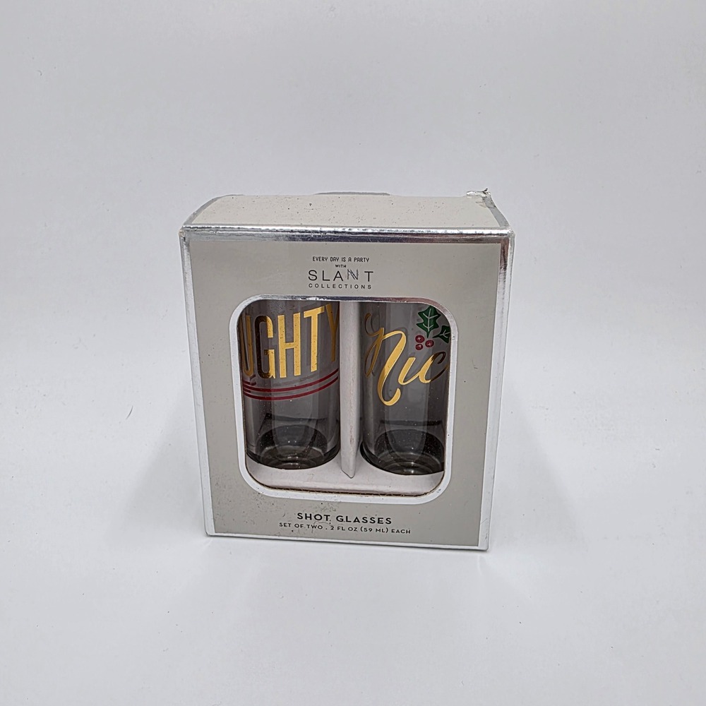 Slant Collections Naughty and Nice Shot Glass Set of 2 Christmas Holiday 2oz